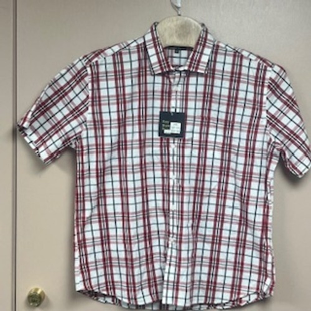Franco Benicci Mens 3XL Red White‎ Black Plaid Short Sleeve Cotton Shirt SP-19